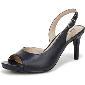 LifeStride Womens Lux Navy Faux Leather Slingback Peep Toe Pumps Heeled Sandal
